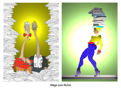 Cartoon: Wege zum Ruhm (medium) by Aneli Fiebach tagged erfolg,ruhm,ehrgeiz,fantasie