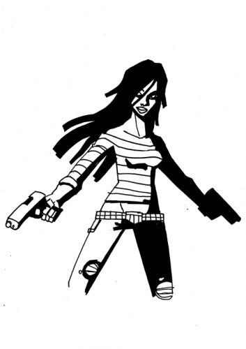Cartoon: GUNFIGHTER (medium) by ertitomontana tagged gun,fighter,girl,sexy,shot,blood