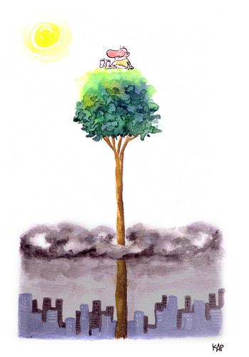 Cartoon: tree (medium) by kap tagged tree,contamination,city,smoke,sun,life,happiness