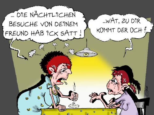 Cartoon: besuch zu später stunde (medium) by sam tagged caracter,beziehung,bunt,cartoon,frau,mann,home,kinder,man,woman