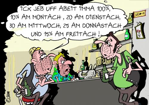 Cartoon: uff arbeit (medium) by sam tagged charackter,catoon,frau,mann,home,beziehung,bunt,woman,man,cartoon,cartoons,kneipe,bar,männer,mann,alkohol,prozente,prozent,arbeit,job,beruf,faul,faulheit,motivation,arbeiter,bauarbeiter