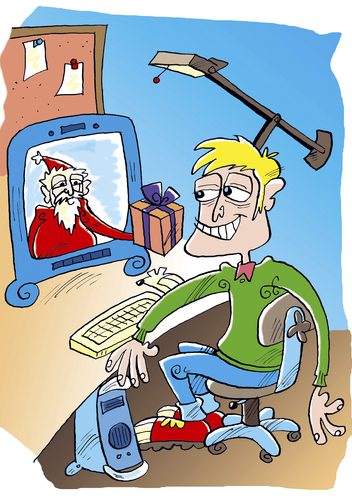 Cartoon: Weihnachten (medium) by astaltoons tagged weihnachten,weihnachtsmann,online,virtuell,geschenk,schreibtisch