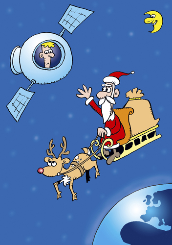 Cartoon: Weihnachten (medium) by astaltoons tagged weihnachten,weihnachtsmann,universum,raumschiff,schlitten,rentier,kapsel