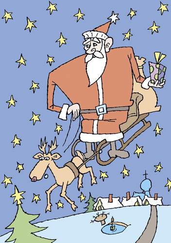 Cartoon: Weihnachten (medium) by astaltoons tagged weihnachten,weihnachtsmann,rentier,schlitten,geschenke,winter,schnee,sterne