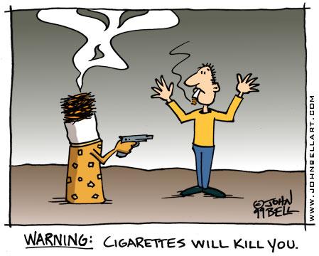 Cartoon: Warning (medium) by JohnBellArt tagged warning,cigarette,kill,gun,death,smoking,smoke,butt