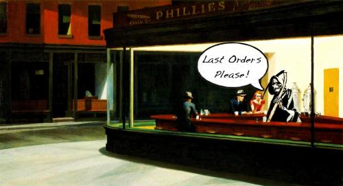 Cartoon: Nighthawks (medium) by Art Holland tagged tod,sensenmann,mr,death,kneipe,edward,hopper