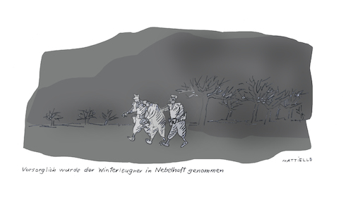 Cartoon: Nebelhaft (medium) by Mattiello tagged nebel,haft,polizei,delinquent,herbst,düsternis,nebel,haft,polizei,delinquent,herbst,düsternis