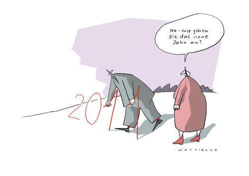 Cartoon: Schüchterne Frage (medium) by Mattiello tagged neujahr,aussichten,neujahr,aussichten,silvester,2011