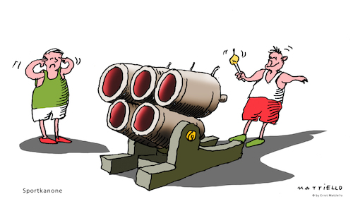 Cartoon: Sportkanone (medium) by Mattiello tagged sport,olympiade,medaillen,ehrgeiz,rekorde,sport,olympiade,medaillen,ehrgeiz,rekorde