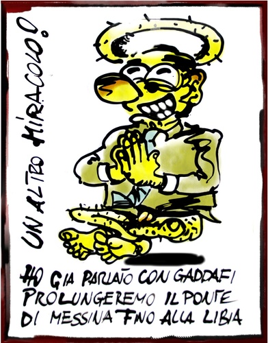 Cartoon: Ponte di Messina (medium) by yalisanda tagged ponte,messina,berlusconi,gaddafi,italy,stretto,government,crises,prolungamento,satira,comics,irony