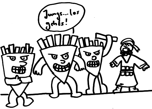 Cartoon: Jungs los gehts! (medium) by dinofriend tagged terroranschläge,brüssel,pommes,frites,is