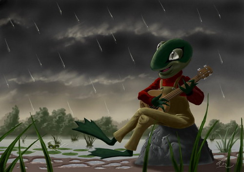 Cartoon: the frog and the rain (medium) by FredCoince tagged frog,rain,poetry,the