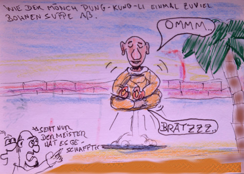 Cartoon: abgehoben (medium) by ab tagged guru,bohnen,meditation,spiritualität,om
