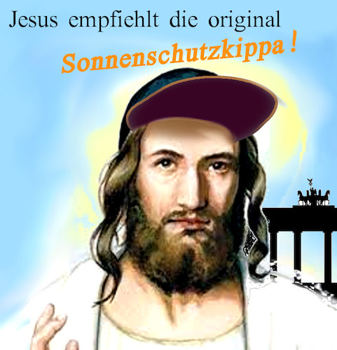 Cartoon: berliner sommer (medium) by ab tagged berlin,kippa,jesus,jude,sommer,kopfbedeckung