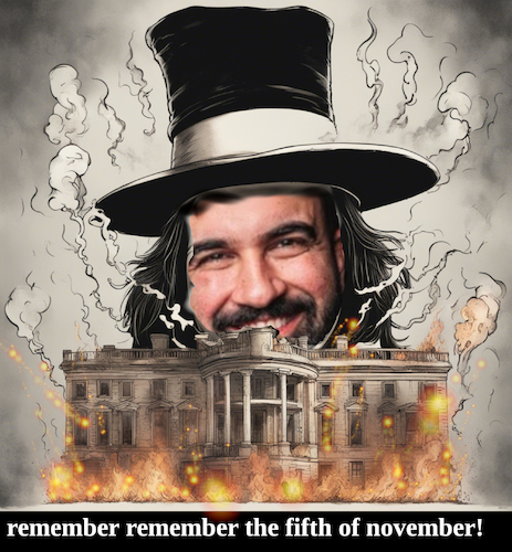 Cartoon: burnin down (medium) by ab tagged new,york,mayor,trump,white,house,guy,fawkes,gun,powder,revolution