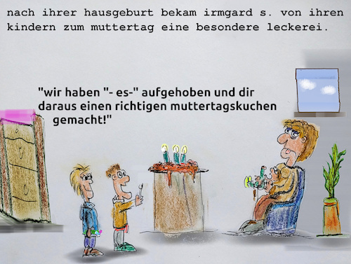Cartoon: das original (medium) by ab tagged mutter,kinder,muttertag,geburt,plazenta,kuchen