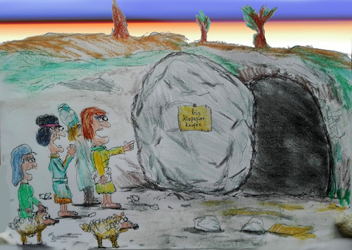 Cartoon: die auferstehung (medium) by ab tagged ostern,tod,auferstehung,grab,kammer,felsen,jesus,frauen