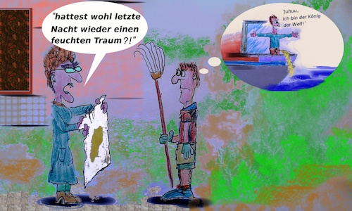 Cartoon: ertappt (medium) by ab tagged frau,mann,bettlaken,traum,freiheit,pinkeln