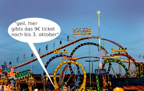 Cartoon: fahrspass (medium) by ab tagged deutschland,bayern,9euro,ticket,oktoberfest,achterbahn,bier,rausch