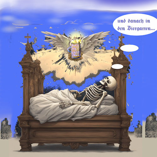 Cartoon: frohnleichnam (medium) by ab tagged bayern,feiertag,tod,kirche,prozession,bier