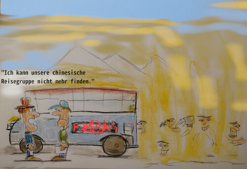 Cartoon: gelber saharastaub über bayern (medium) by ab tagged wetter,sahara,staub,bayern,reise,touristen
