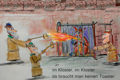 Cartoon: gewusst wie (medium) by ab tagged religion,kloster,mönch,essen,hitze,teufel