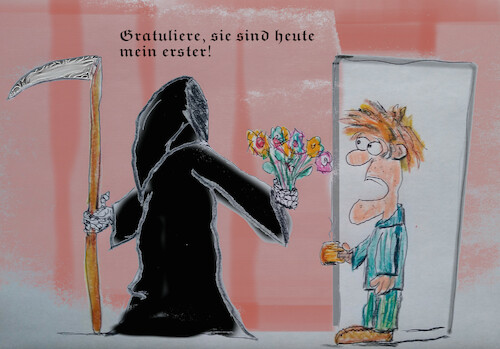 Cartoon: glückwunsch (medium) by ab tagged tod,arbeit,mensch,sterben,leben