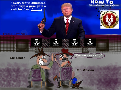 Cartoon: great! (medium) by ab tagged trump,usa,president,economics,gun