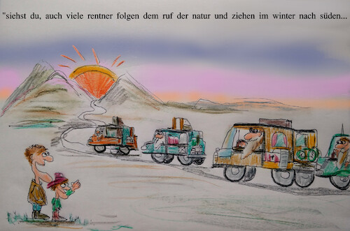Cartoon: herbst (medium) by ab tagged deutschland,rentner,herbst,winter,kälte,süden,wärme,caravan,camper