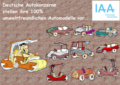 Cartoon: iaa (medium) by ab tagged iaa,deutschland,auto,zukunft,vergangenheit,tv,serie,flintstones