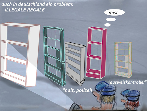 Cartoon: immigration (medium) by ab tagged flucht,asyl,immigranten,holz,polizei,möbel