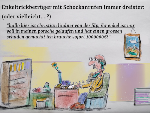 Cartoon: kriminalität (medium) by ab tagged deutschland,polizei,verbrechen,betrug,enkel,opa,telefon,terror,partei,fdp,geld