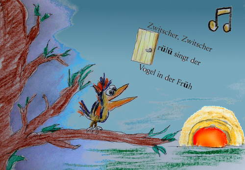 Cartoon: morgenpoesie (medium) by ab tagged morgen,sonne,aufgang,vogel,gesang,begrüssung