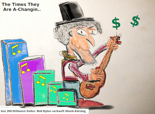 Cartoon: music business (medium) by ab tagged music,bob,dylan,rechte,songs,lieder,geld