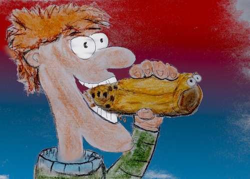 Cartoon: pain au chocolat (medium) by ab tagged essen,gebäck,plunderteig,schokolade,französisch,englisch