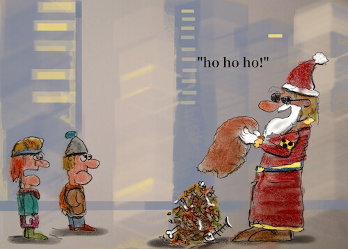 Cartoon: santa in town (medium) by ab tagged xmas,santa,work,blind,inklusion,children