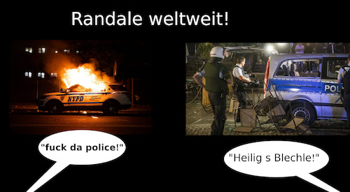 Cartoon: us ländle (medium) by ab tagged deutschland,stuttgart,us,ny,polizei,leute,aufstand,revolution,mob,zerstörung,wut