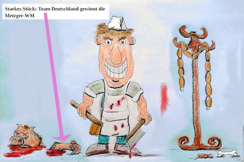 Cartoon: weltmeister (medium) by ab tagged deutschland,us,weltmeister,metzger,fleisch,blut,wurst