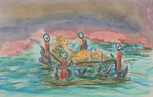 Cartoon: wet nightmare (medium) by ab tagged sleep,dream,night,nightmare,water,sea