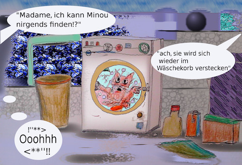 Cartoon: zu spät (medium) by ab tagged katze,wäsche,waschmaschine,fehler