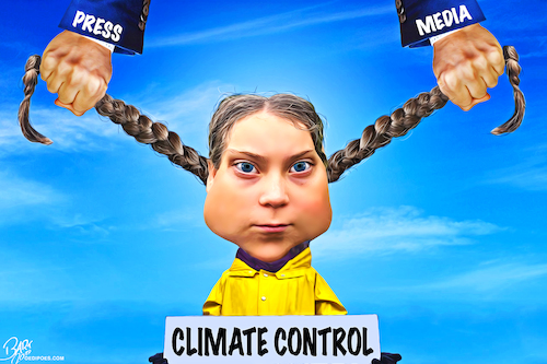 Cartoon: Greta Thunberg - Climate Control (medium) by Bart van Leeuwen tagged gretathunberg,climatecontrol,climatechange,sweden,press,media