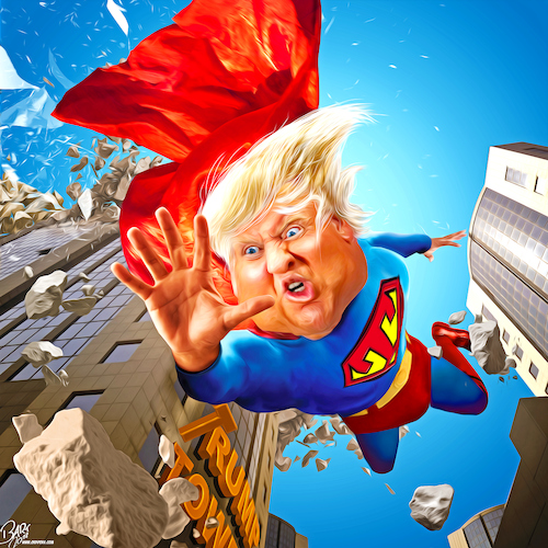 Cartoon: Tariff Man (medium) by Bart van Leeuwen tagged tariff,man,superman,trade,war,china,trump