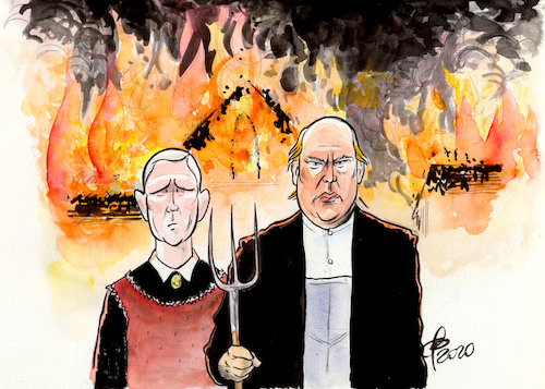 Cartoon: American Grotesque (medium) by Paolo Calleri tagged usa,praesidentschaft,trump,pence,wahlen,wahlkampf,gemaelde,american,gothic,gewalt,hass,spaltung,wirtschaft,soziales,black,lives,gesellschaft,angst,luegen,ansehen,karikatur,cartoon,paolo,calleri,usa,praesidentschaft,trump,pence,wahlen,wahlkampf,gemaelde,american,gothic,gewalt,hass,spaltung,wirtschaft,soziales,black,lives,gesellschaft,angst,luegen,ansehen,karikatur,cartoon,paolo,calleri