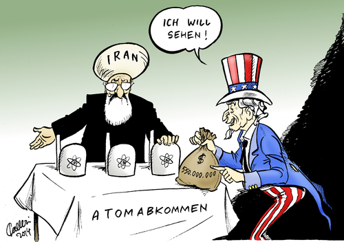 Cartoon: Atomabkommen (medium) by Paolo Calleri tagged usa,iran,teheran,atomabkommen,atomprogramm,gelder,eingefroren,öleinnahmen,auszahlung,tranche,kontrollen,anlagen,wirtschaftssanktionen,lockerungen,karikatur,cartoon,paolo,calleri,usa,iran,teheran,atomabkommen,atomprogramm,gelder,eingefroren,öleinnahmen,auszahlung,tranche,kontrollen,anlagen,wirtschaftssanktionen,lockerungen,karikatur,cartoon,paolo,calleri