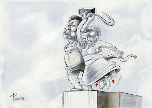 Cartoon: Einheitsdenkmal (medium) by Paolo Calleri tagged china,russland,ukraine,krieg,wirtschaft,militaer,xi,jinping,putin,treffen,moskau,westen,politik,karikatur,cartoon,paolo,calleri,china,russland,ukraine,krieg,wirtschaft,militaer,xi,jinping,putin,treffen,moskau,westen,politik,karikatur,cartoon,paolo,calleri