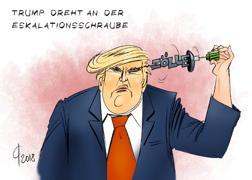 Cartoon: Eskalationsschraube (medium) by Paolo Calleri tagged usa,eu,handelsstreit,praesident,donald,trump,strafzoelle,stahl,autozoelle,vergeltung,vergeltungsmasnahmen,drohung,wirtschaft,karikatur,cartoon,paolo,calleri,usa,eu,handelsstreit,praesident,donald,trump,strafzoelle,stahl,autozoelle,vergeltung,vergeltungsmasnahmen,drohung,wirtschaft,karikatur,cartoon,paolo,calleri