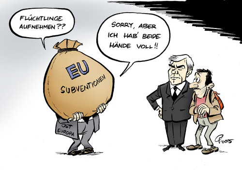 Cartoon: Flüchtlingsverteilung (medium) by Paolo Calleri tagged eu,oesterreich,bundeskanzler,werner,faymann,fluechtlinge,debatte,verteilung,osteuropa,tschechien,ungarn,polen,solidaritaet,zahlungen,haushalt,subventionen,karikatur,cartoon,paolo,calleri,eu,oesterreich,bundeskanzler,werner,faymann,fluechtlinge,debatte,verteilung,osteuropa,tschechien,ungarn,polen,solidaritaet,zahlungen,haushalt,subventionen,karikatur,cartoon,paolo,calleri