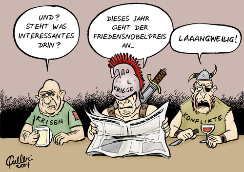 Cartoon: Friedensnobelpreis 2014 (medium) by Paolo Calleri tagged cartoon,karikatur,zentralafrika,suedsudan,irak,syrien,nahost,gaza,russland,ukraine,islamismus,is,nobelpreis,global,weltweit,gewalt,kriege,krisen,konflikte,komitee,2014,friedensnobelpreis,frieden,oslo,norwegen,calleri,paolo,norwegen,oslo,frieden,friedensnobelpreis,2014,komitee,konflikte,krisen,kriege,gewalt,weltweit,global,nobelpreis,ukraine,russland,gaza,nahost,syrien,irak,suedsudan,zentralafrika,karikatur,cartoon,paolo,calleri