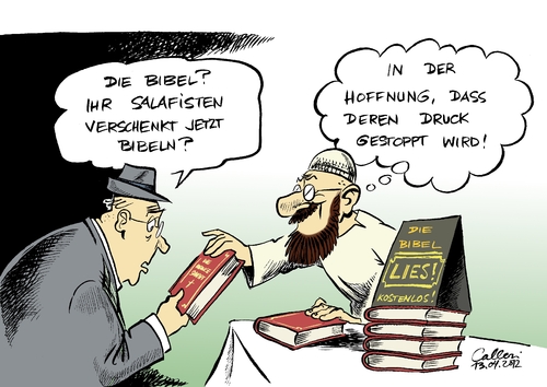 Cartoon: Gratis-Bibeln (medium) by Paolo Calleri tagged salafisten,salafistengruppe,koran,koranverteilung,gratis,kostenlos,umsonst,druckerei,druckstopp,verbot,propaganda,verfassungsschutz,salafisten,salafistengruppe,koran,koranverteilung,gratis,kostenlos,umsonst,druckerei,druckstopp,verbot,propaganda,verfassungsschutz,islam