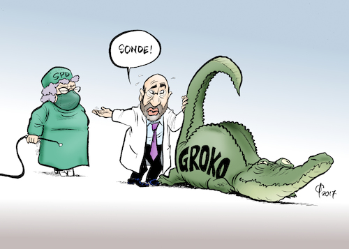 Cartoon: GroKo-Sondierung (medium) by Paolo Calleri tagged deutschland,politik,bundesregierung,regierung,regierungsbildung,union,cdu,spd,sozialdemokraten,parteivorsitzender,parteichef,martin,schulz,empfehlung,sondierungen,groko,grosse,koalition,karikatur,cartoon,paolo,calleri,deutschland,politik,bundesregierung,regierung,regierungsbildung,union,cdu,spd,sozialdemokraten,parteivorsitzender,parteichef,martin,schulz,empfehlung,sondierungen,groko,grosse,koalition,karikatur,cartoon,paolo,calleri